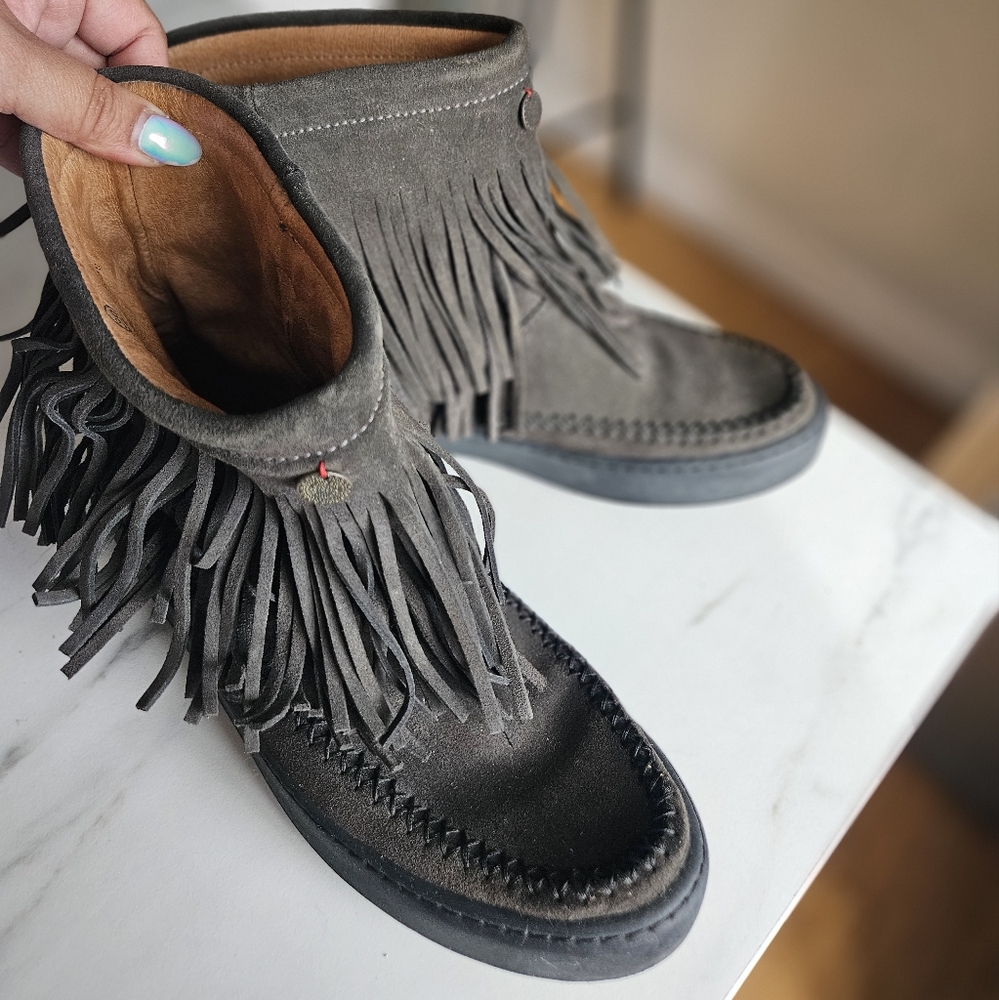 Odd Molly grey Fringe ankle Moccasins festival boots
